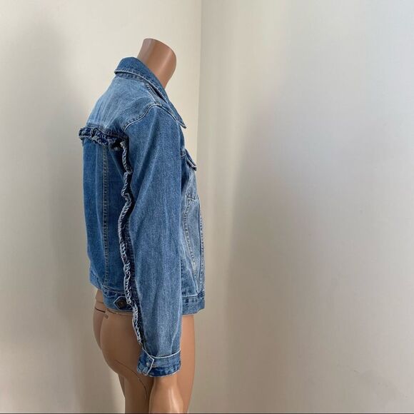 Sunset + Spring Ruffle Trim Blue Denim Jacket S - Picture 9 of 13